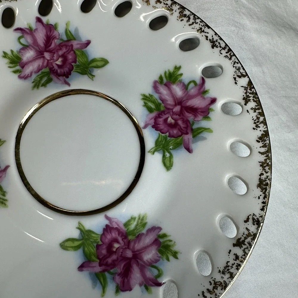 Iridescent Pink Orchid Tea Cup Reticulated Saucer‎ Lusterware Grandmillennial